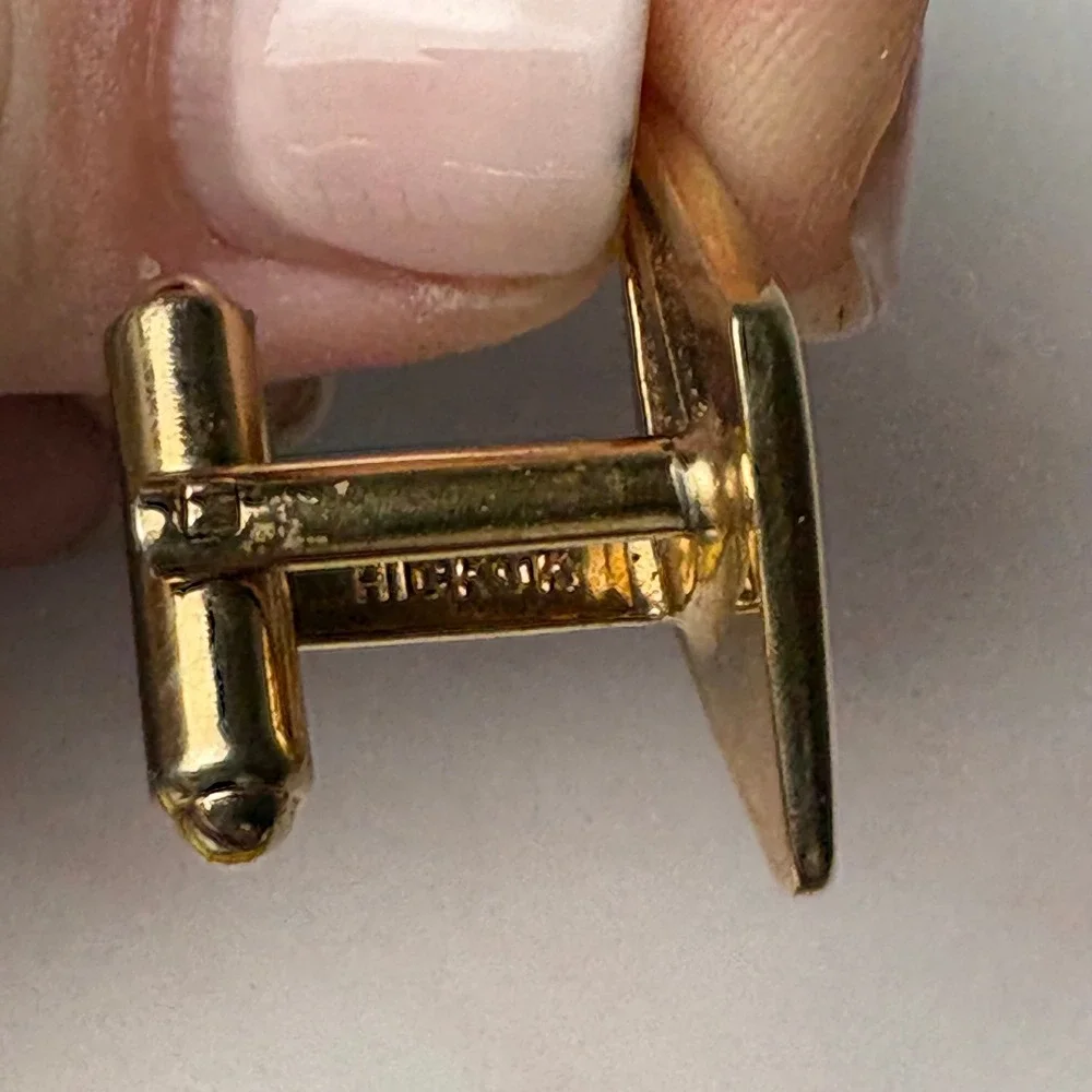 Vintage Hickok USA Gold‎ Tone Geometric Cufflink and Tie Clip Set Mens Formal